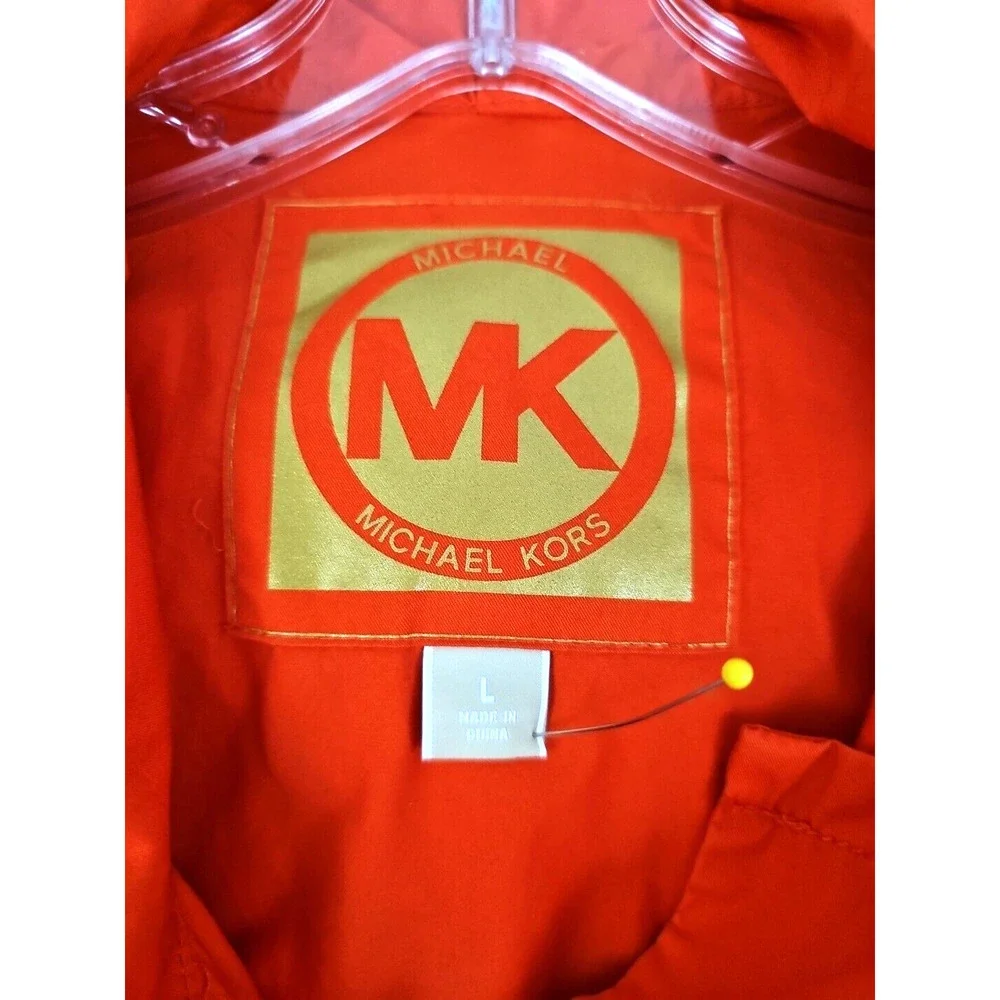 Michael Kors Woman Size L~ Orange Full Zip/Snap Cotton Hood Windbreaker Unlined.
